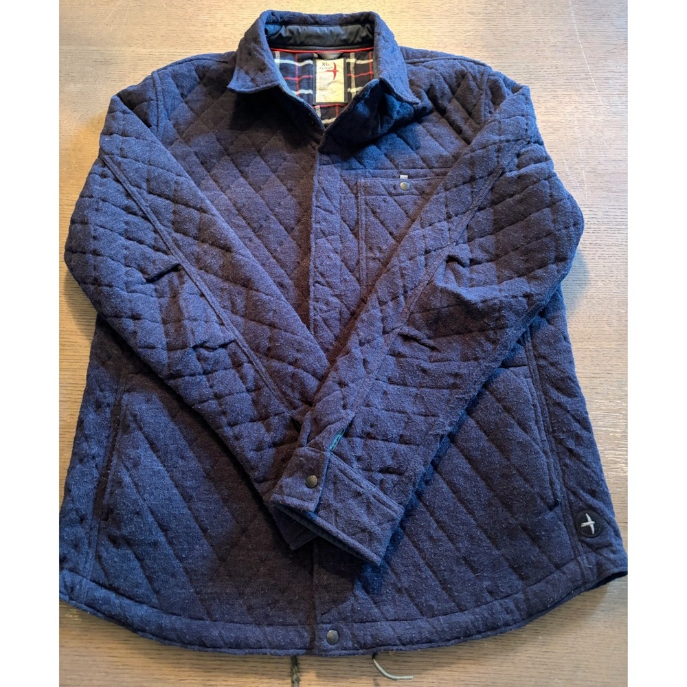 Relwen Mens Quilted Tanker Shirt Jacket Navy Blue Plaid Lined XL Stretch